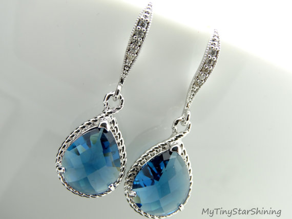 Hochzeit - Blue Sapphire Earrings Wedding Earrings Teardrop Earrings Bridal Earrings Bridesmaid gift Dangle Earrings
