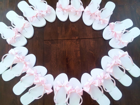 Hochzeit - Pink Pearl bridal/bridesmaid flip flops lot of 10