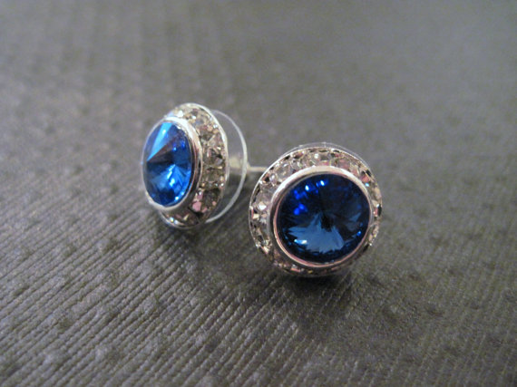 زفاف - Swarovski Studs/ Sapphire Bridesmaid Jewelry/ Swarovski Crystal Earings/Sapphire Earrings/Bridal Party/ Wedding Jewelry/Crystal Earrings