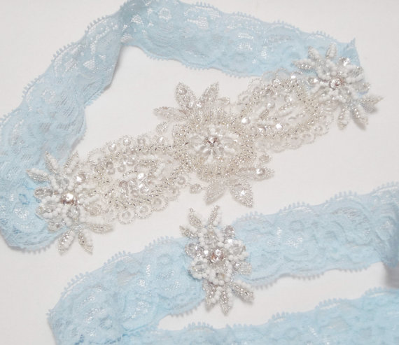زفاف - Blue Lace Garter set -  Wedding bridal garter set, blue garter set, lace garter set