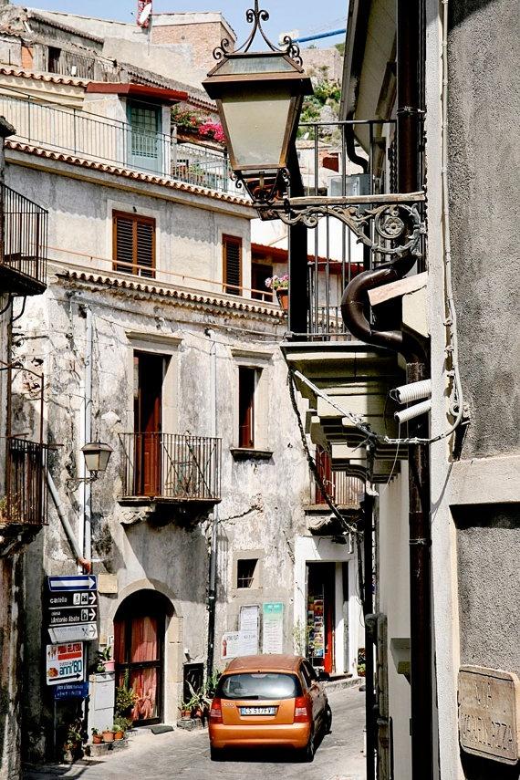 Hochzeit - Sicily Photography - Italy Photography - Mediterranean Decor - Sicilian Print - Italian Streets Windows Orange Car Rustic Travel Art