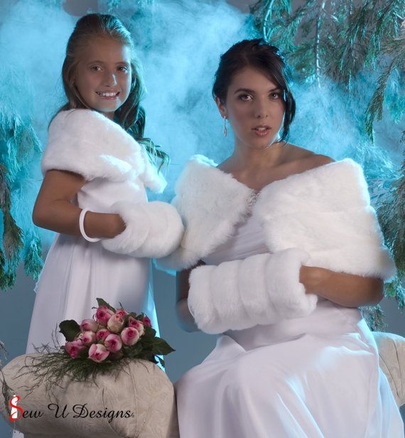 زفاف - Bride & Flower Girl Custom Faux Fur Wrap And Muff Sets Winter Wedding Shawls Shrugs Available In A Variety Of Faux Furs Choices