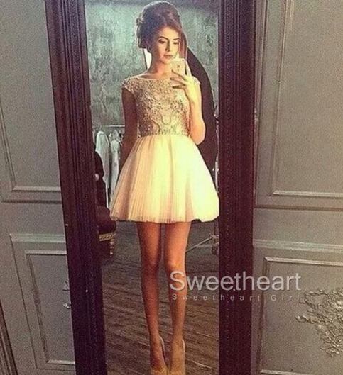 Mariage - White A-line Tulle Short Prom Dress,Homecoming Dress from Sweetheart Girl