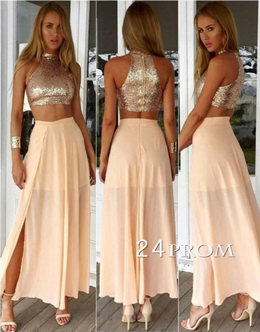 Wedding - Champagne 2 Pieces Chiffon Sequined Long Prom Dress - 24prom