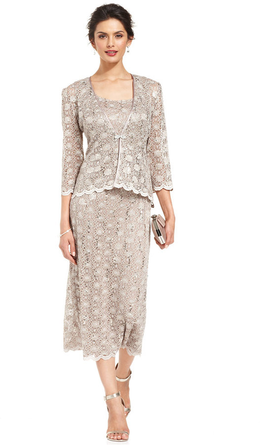 Mariage - R&M Richards Sleeveless Sequined Lace Dress and Jacket