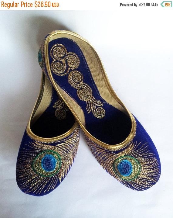 Hochzeit - 15%SummerCelebration US Size 8/Blue shoes/Velvet Shoes/Gold Embroidered Designer Shoes/Blue Ballet Flats/Women Shoes/Wedding Shoes//Roya