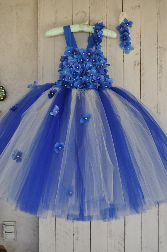 زفاف - Royal Blue Ivory Dress, Infant Flower Girl Dress, Royal Blue Baby Dress, Royal Blue Flowergirl Dress, Ivory Royal Blue Tutu Dress