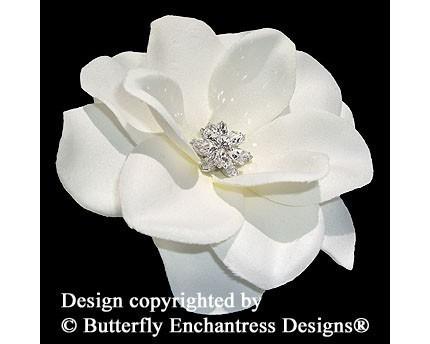 Hochzeit - Starfire Rhinestone Ivory Gardenia Flower Bridal Hair Clip