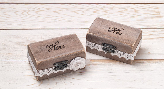 Hochzeit - Ring Bearer Box Set His and Hers Ring Bearer Boxes Ring Holder Rustic Wedding Ring Bearer Pillow Box Rustic Ring Box Set of 2