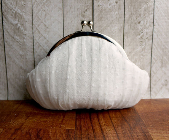 Hochzeit - Polka dot clutch, framed white clutch purse wristlet, bridal bag, silk clutch, personalized evening bag, wedding purse