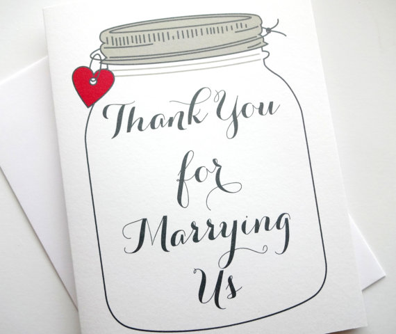 Wedding - Wedding Officiant - Minister Thank You Card with heart - Rustic Mason Jar Design