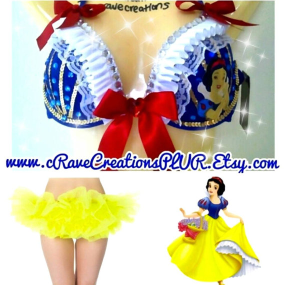Wedding - Custom Snow White Bra with Optional Yellow Tutu Disney Princess Snowwhite Costume Rave