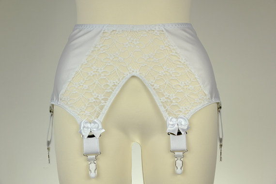 زفاف - White Lace Garter belt Wide High waist Suspender Belt - Size XS-4XL