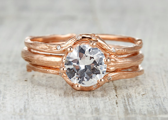 زفاف - Calais White Sapphire Engagement Ring - 14kt Gold and White Sapphire Customizable Twig Engagement Ring