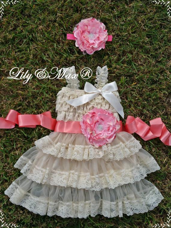 Wedding - Posh Girls  Lace  Dress,Country Flower Girl dress, Lace Rustic flower  dress,Baby vintage dress