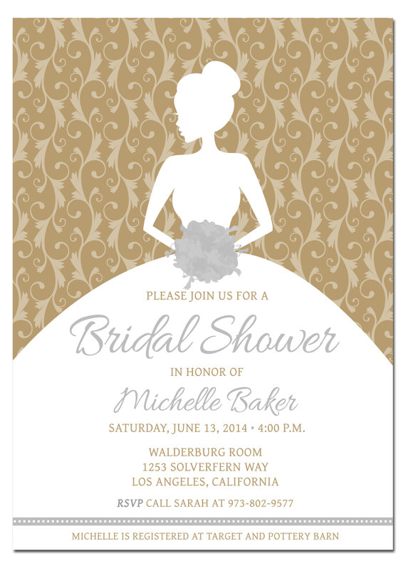 Hochzeit - Printable DIY  Bridal Shower Invitation Template with Photoshop - Gold and Silver - Metallic Template Bridal Shower - DOWNLOAD