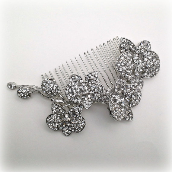 Свадьба - Orchid Wedding Hair Comb, Flower Bridal Comb, Rhinestone Comb Hair piece, Wedding Hair Accessories, Vintage Inspired Crystal Wedding Comb