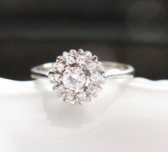 Hochzeit - Vintage Art Deco Style Diamonds Engagement Ring - 18K White Gold