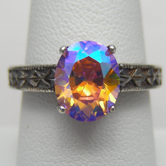 Hochzeit - Unique Engagement Ring Venus Rising Mystic Fire Ice 4ct Engraved Antique Ring 