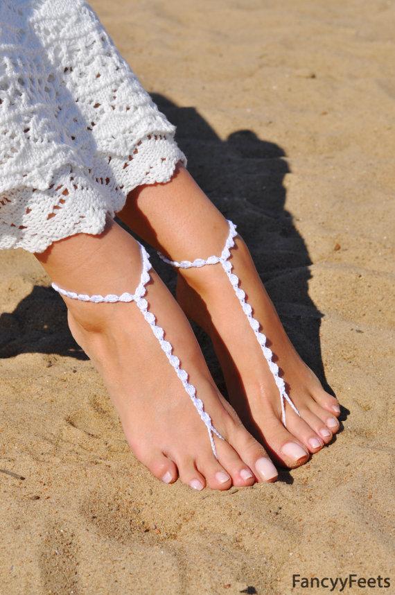 زفاف - Crochet White Barefoot Sandals, Foot jewelry, Bridesmaid gift, Barefoot sandles, Beach, Anklet, Wedding shoes, Beach Wedding, Summer shoes