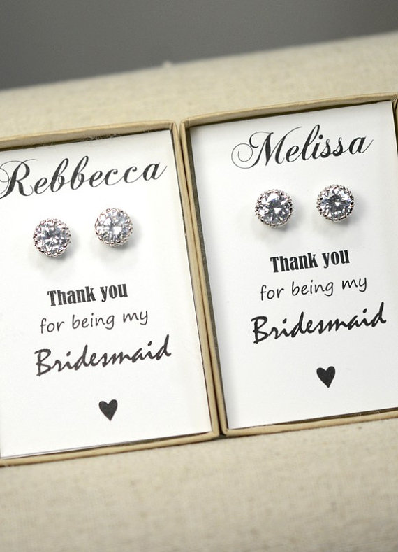 Wedding - Bridesmaids Earrings,Personalized Bridesmaids Gift,Crystal Stud Earrings, Bridesmaids Studs, Bridesmaids Gifts, Bridal Party Gift