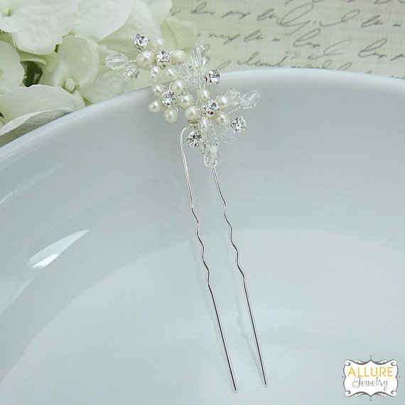 زفاف - Swarovski crystal freshwater pearl wedding hair pin, bridal hair accessories, pearl rhinestone hairpin, bridal hair pearl, bridal hairpins
