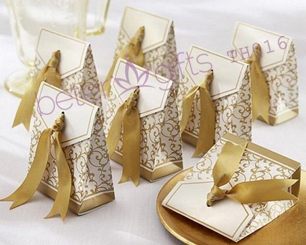 زفاف - 12pcs熱賣婚慶用品TH016金絲緞帶喜糖盒 糖果盒子結婚布置用品