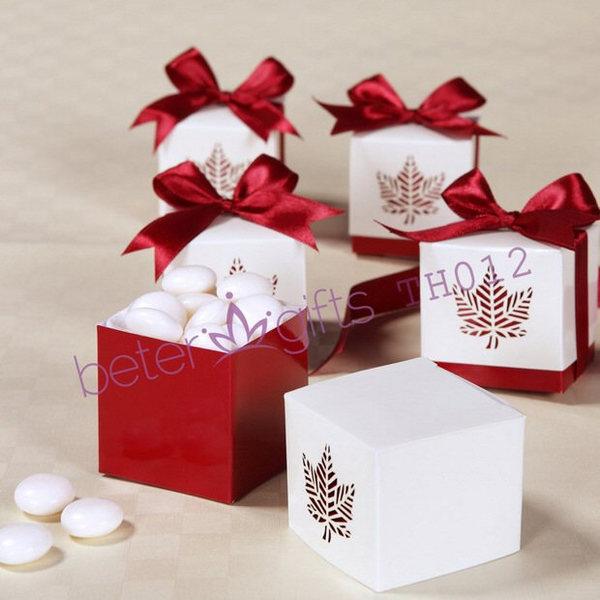 زفاف - 12pcs歐美爆款經典楓葉喜糖盒,中國紅糖果盒,亞洲風婚慶禮品TH012