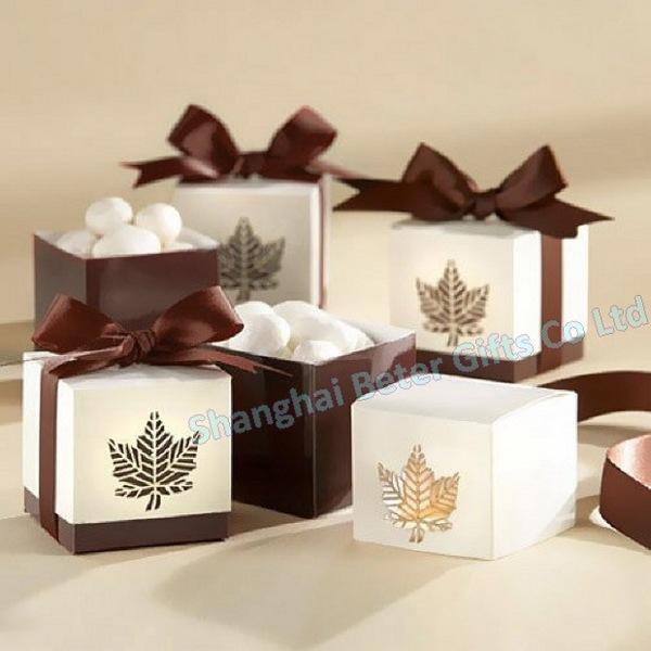 Mariage - 12pcs婚禮小物 咖啡色楓葉喜糖盒TH012糖果盒結婚用品 婚慶禮品