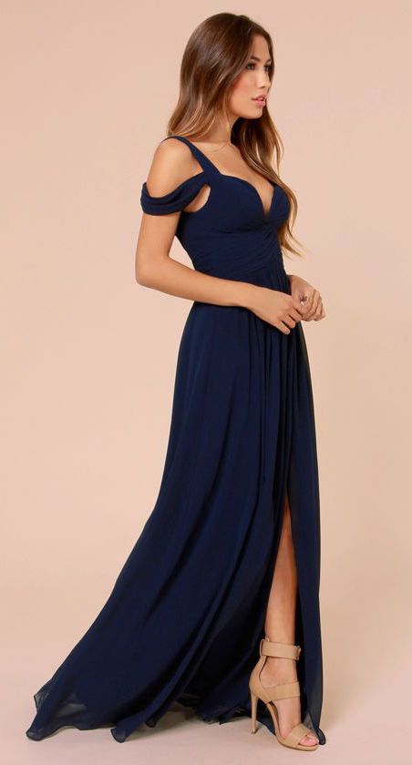 Mariage - Bariano Ocean Of Elegance Navy Blue Maxi Dress