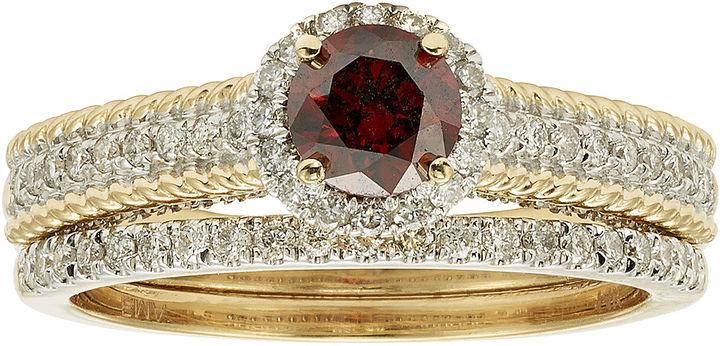 Wedding - MODERN BRIDE 1 CT. T.W. Certified White and Color-Enhanced Red Diamond Bridal Ring Set
