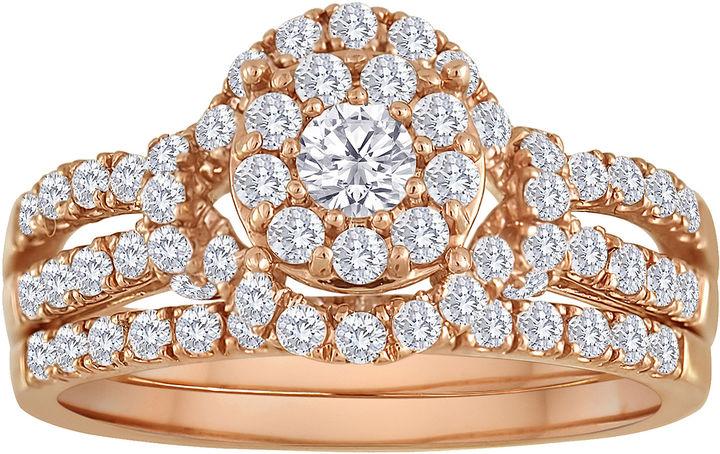 Hochzeit - MODERN BRIDE 1 CT. T.W. Diamond 10K Rose Gold Bridal Ring Set
