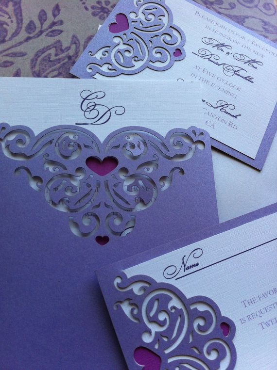 زفاف - Wedding Invitation - Lasercut Sweet Hearts Pocket Sleeve - Personalized