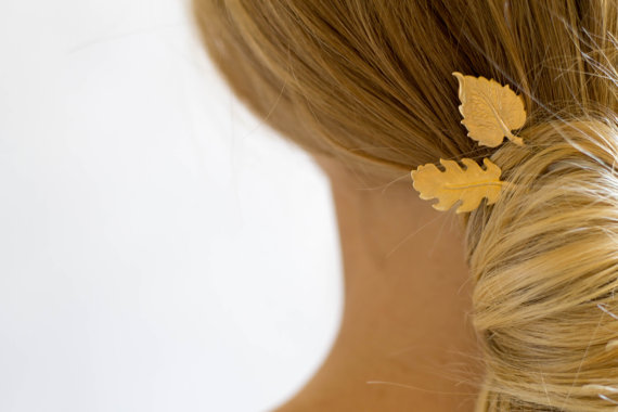 Wedding - Leaf Bobby Pins, Boho Hair Pins, Bridal Hair Pins, Rustic Hair Accessories, Small Leaf Hair Pins