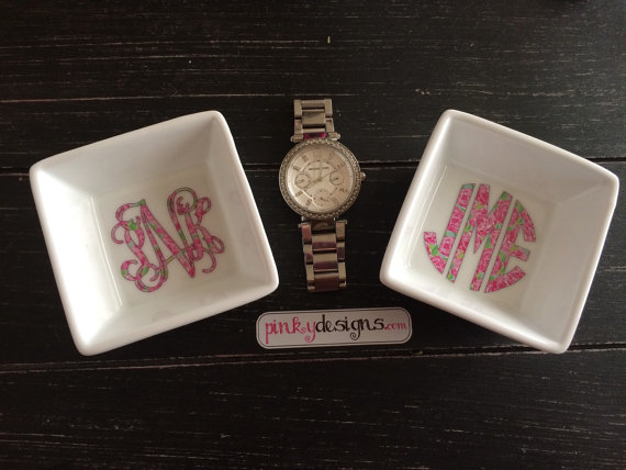 زفاف - Lilly Pulitzer Inspired Monogram Jewelry Dish - Customizable