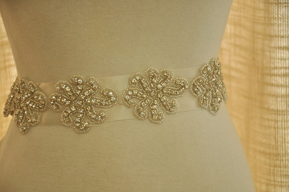 زفاف - rhinestone trim, beaded bridal crystal applique belt, bridal sash