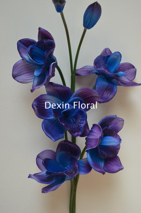 زفاف - NEW!! Natural Real Touch Artificial Blue Purple Cymbidium Orchids Single Stems Centerpieces, Decorations Bridal Bouquets Wedding flowers