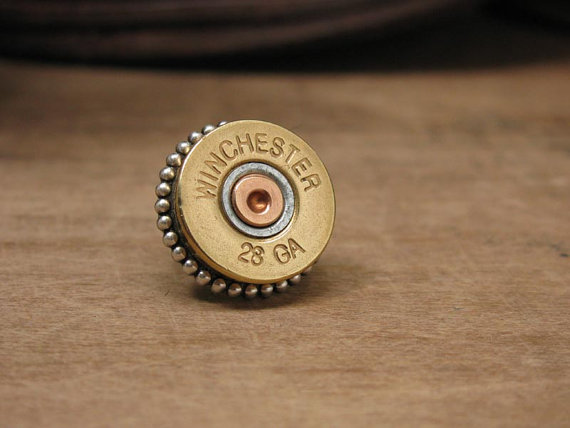 Свадьба - Bullet Jewelry - Gift for Man - Authentic Winchester 28 Gauge Shotgun Casing Tie Tack / Lapel Pin / Purse or Hat Pin  - Groomsmen Gifts