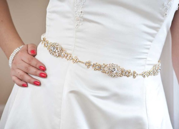 Hochzeit - Sophia - Vintage Style Rhinestone Bridal Belt - Gold Sash