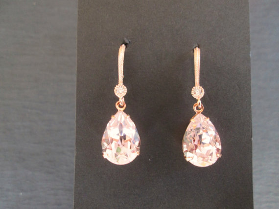Hochzeit - NEW Rose Gold Swarovski Earrings/ Rosaline Pink Bridesmaid Jewelry/ Wedding Jewelry/ Pink Crystal Earrings/Rose Gold Earrings/Blush Earrings