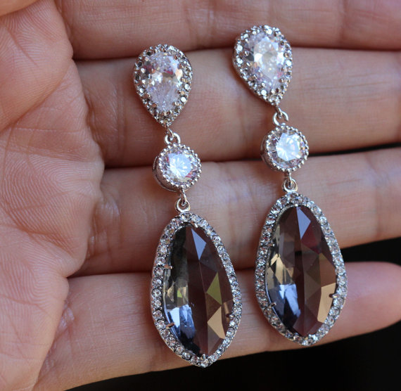 زفاف - gray jewelry , grey earring , gray earring , bridal drop earring , bridesmaid earring
