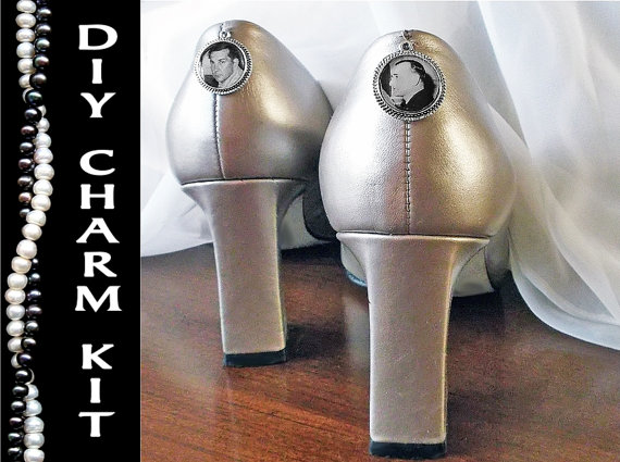 Mariage - DIY Wedding Shoe Charms - Photo Charm Kit - Memorial Antique Silver Bridal Keepsake Gift
