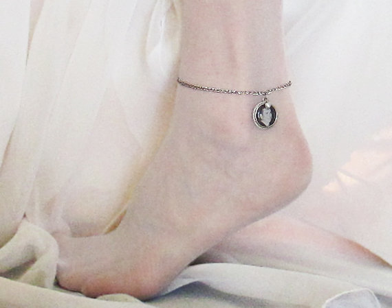 Wedding - Wedding Photo Ankle Bracelet with pearl - Bridal Memorial Bouquet Charm - now your Dad/GrandPa can walk down the aisle with you!