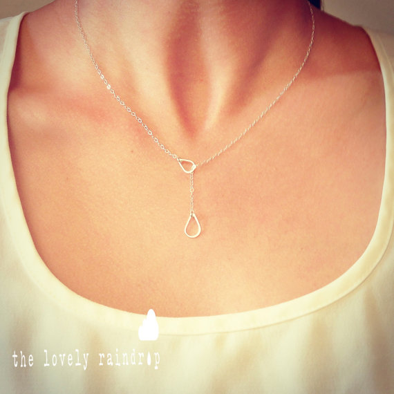 زفاف - Sterling Silver Raindrop/Teardrop Lariat Necklace - Sterling Silver Jewelry - Gift For - Wedding Jewelry - Gift For - Rain Lariat