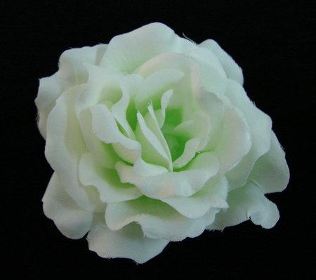 Wedding - White Pale Green Silk Rose flower Hair Clip 3 Inch.