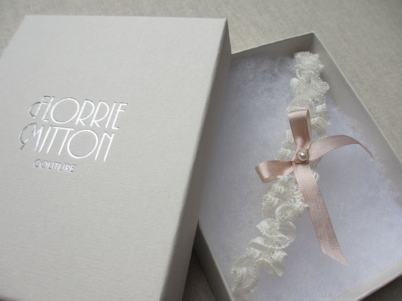 Свадьба - Love Story French lace garter in your choice of blue or blush silk with pearl or swarovski perfect bridal shower gift