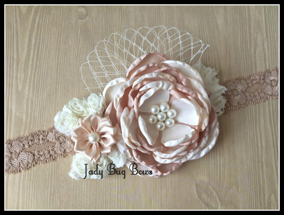 زفاف - Flower Girl Headband, Bridal Headband, Bridal Accessory, Flower Girl, Wedding Hair Piece, Ivory Headband, Beige Flower Headband, Bridal