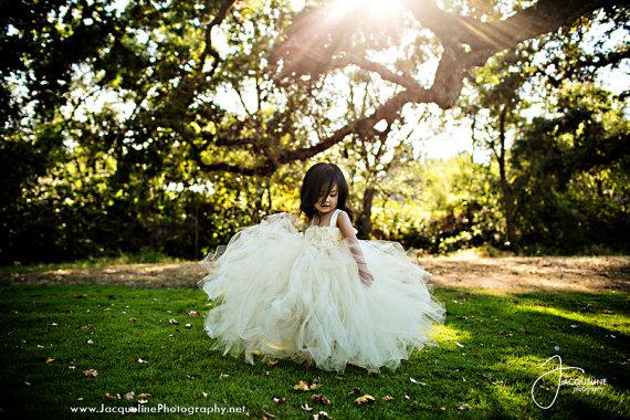 زفاف - Ivory Flower Girl Dress Tulle Dress Wedding Dress Birthday Dress Toddler Tutu Dress 1t 2t 3t 4t 5t Morden Wedding