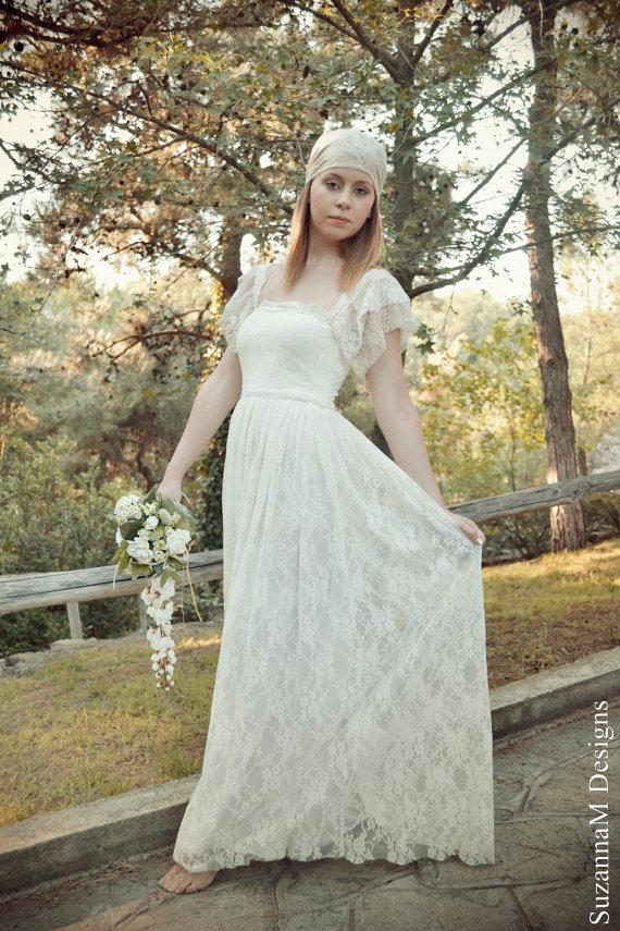 Hochzeit - Bohemian Wedding Dress Ivory & Cream Lace Wedding Gown Long Bohemian Gown Strappless Bridal Wedding Dress - Handmade by SuzannaM Designs