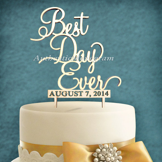 زفاف - Wedding Cake Topper,Wooden Unpainted Custom Best Day Ever & Date to REMEMBER Monogram, Wedding, Initial, Celebration, Special 4116